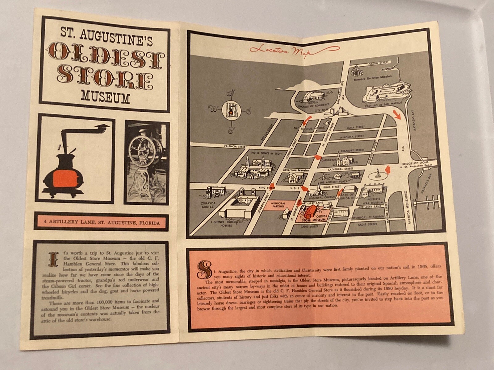 Vintage 1967 ST. AUGUSTINE, FLORIDA OLDEST STORE MUSEUM Travel Brochure Souvenir
