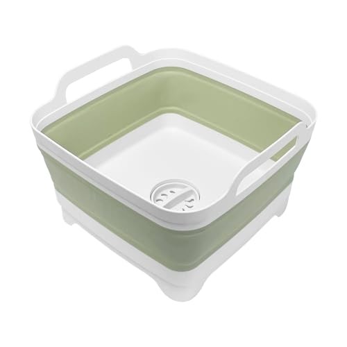 2.4 Gal(9L) Collapsible Dish Basin with Drain Plug, Space Saving Outdoor Green