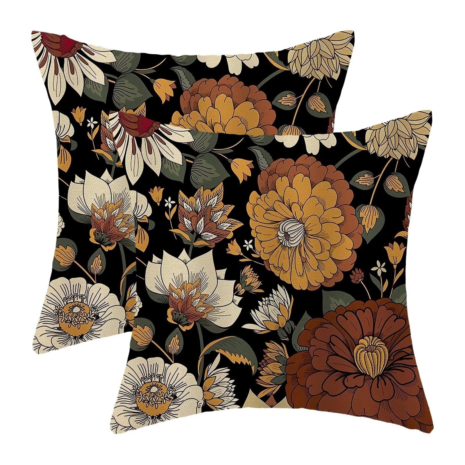 Boho Floral Botanical Pillow Covers 20x20 Inch Set of 2, Mid Century Morden A...