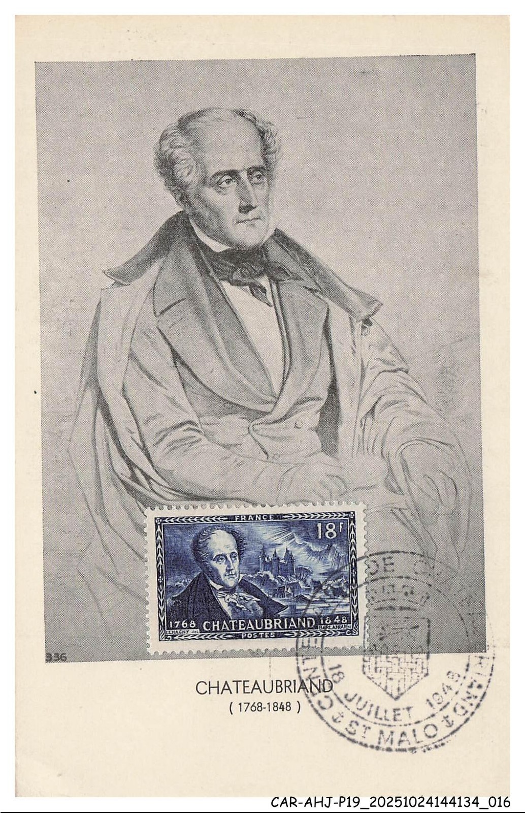 CAR-AHJP19-0904-CARD-MAXIMUN - Chateaubriand - 1948