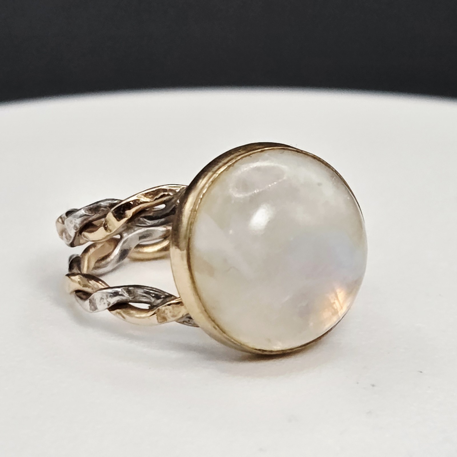 Moonstone Ring Artisan Hand Crafted Two Tone Braided Band Size 5.5 - 6 Gorgeous 