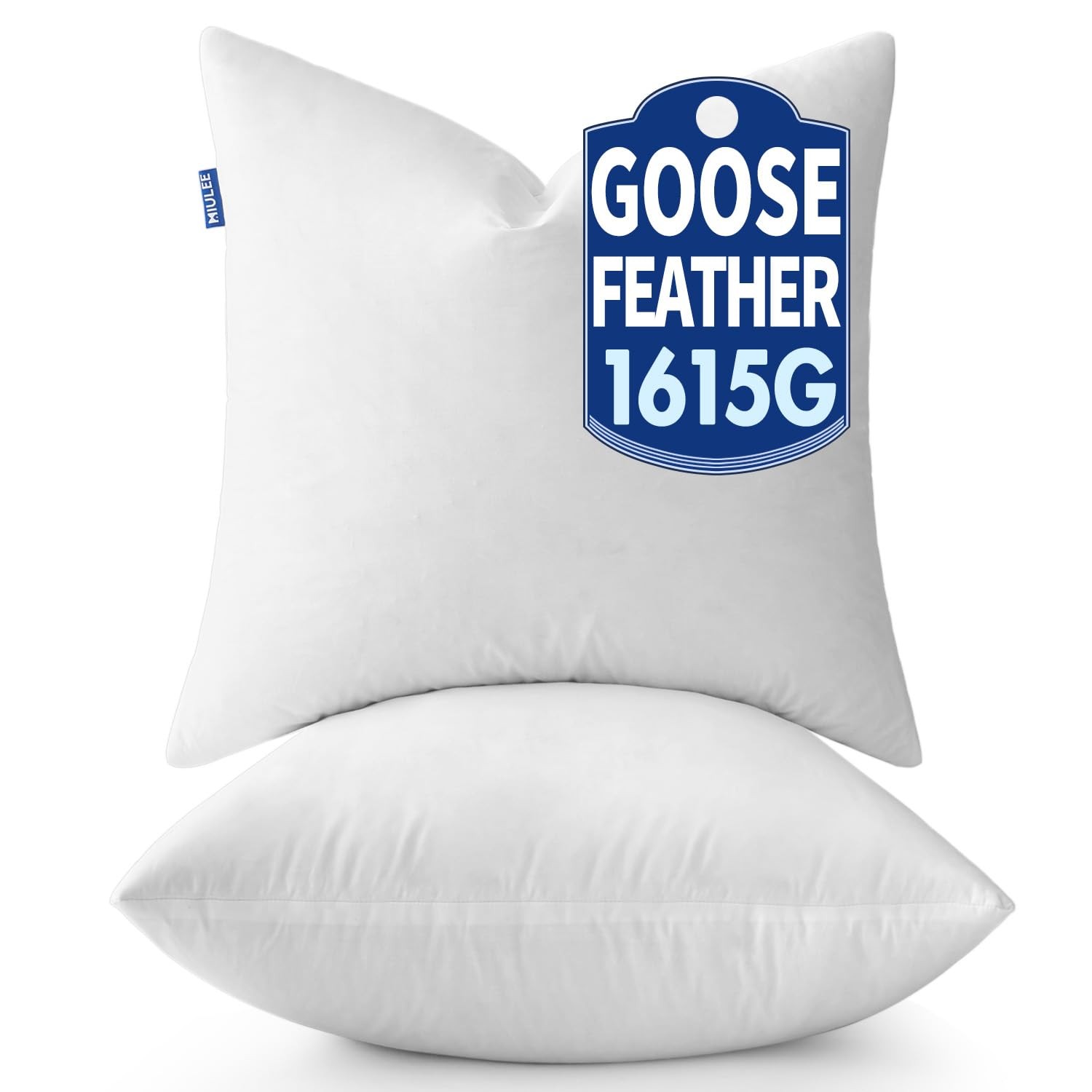 26 x 26 Goose Feather Down Pillows with 100% Cotton Cover, Set of 2 Soft Fluf...