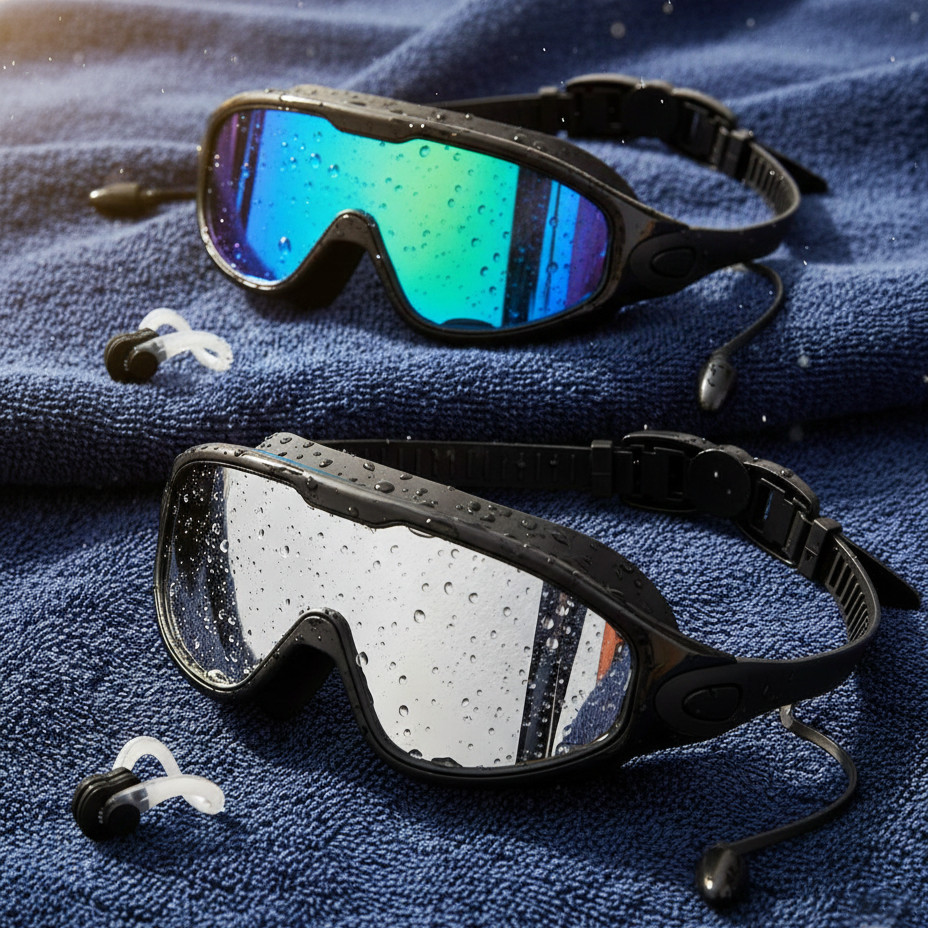 2 Pack-Adjustable-Wide-View Swim Goggles | Anti-Fog UV Lens |Earplugs & Nose Pad