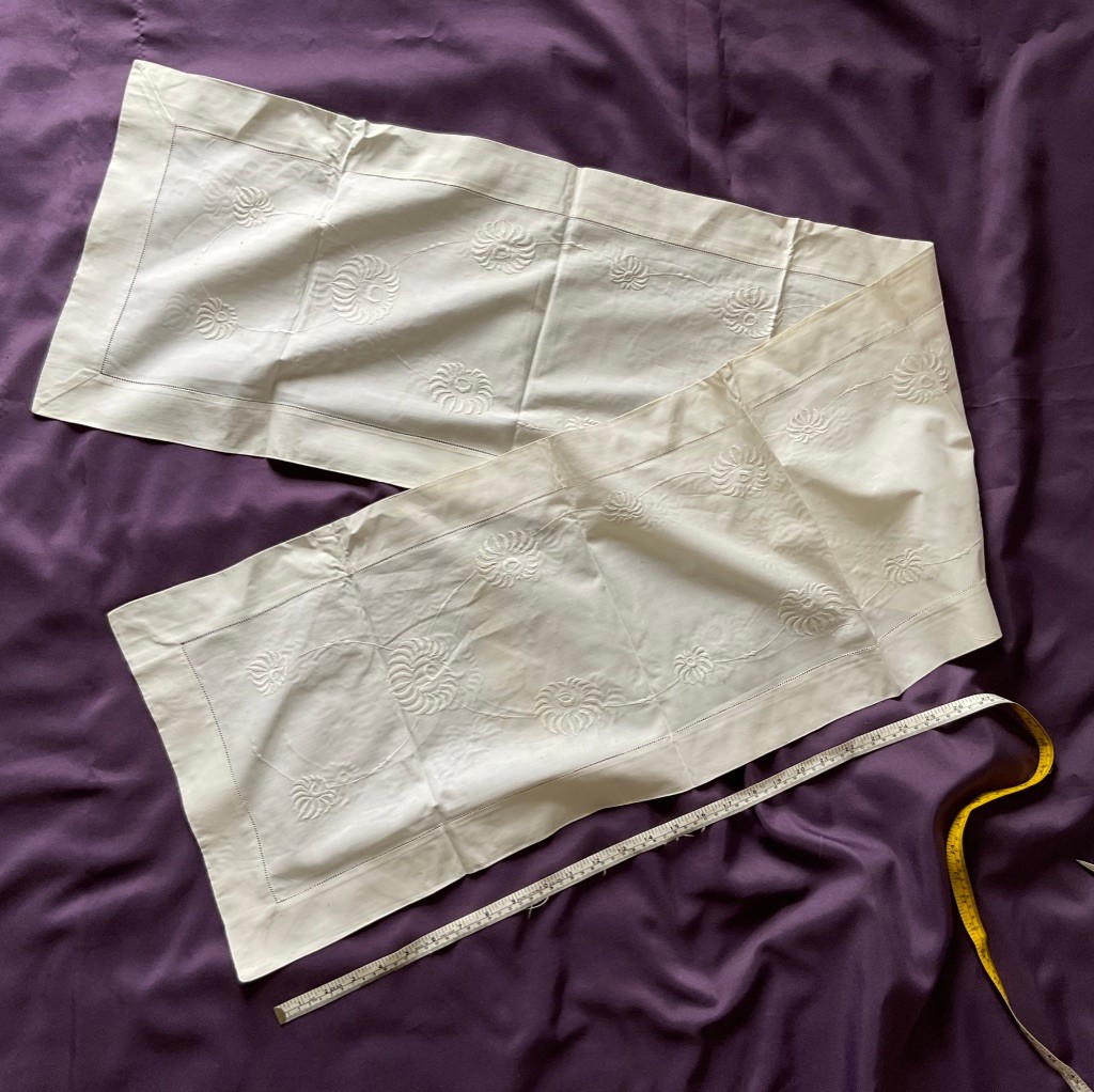 Vintage Handmade Cream Cotton  table runner 168 x 34 cm