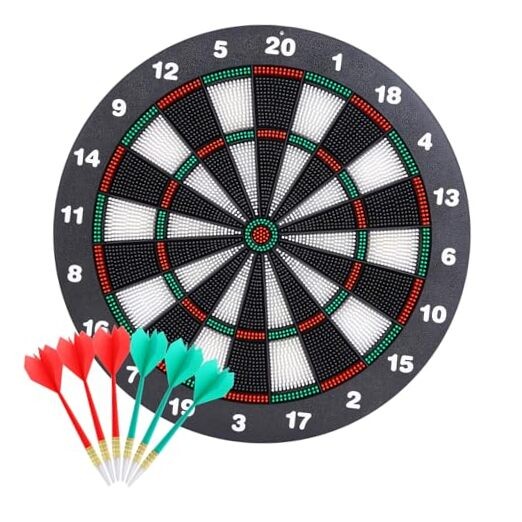 Safety Dart Board Set -16 Inch Rubber Dartboard Game with 6 Soft Tip Darts Red