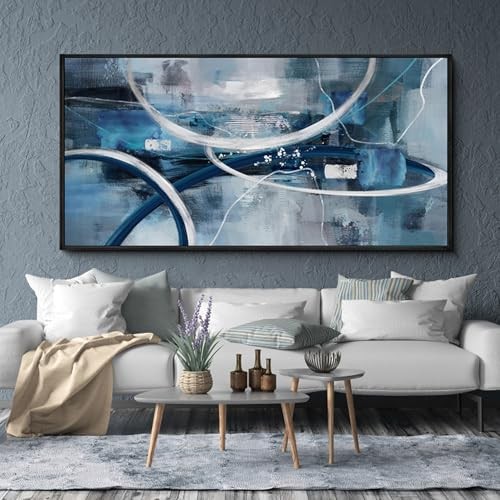  Large Abstract Canvas Wall Decor - Modern Living 29x58 inches Blue and white