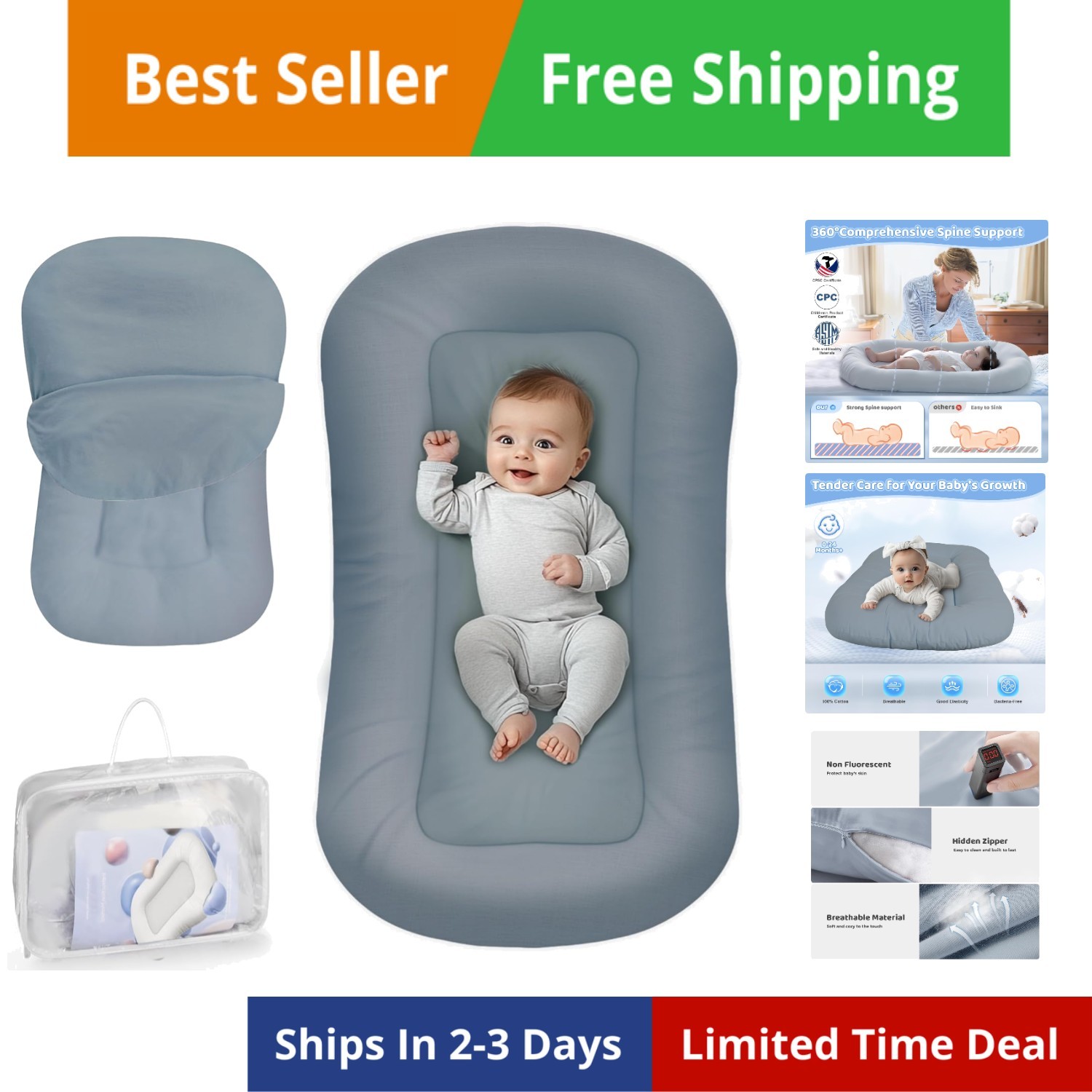 Infant Support Cushion - Baby Support Cushion for Newborn, 0-24 , Portable Tu...