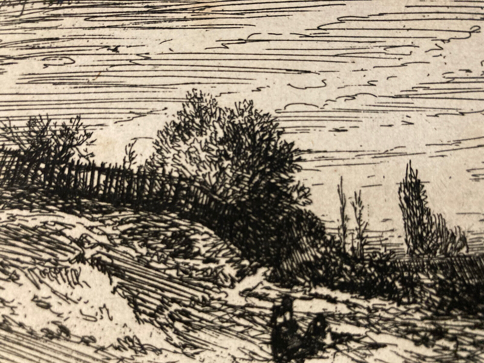 Very Beautiful Engraving Charles Emile Jacque Etching XIX 1830 Barbizon