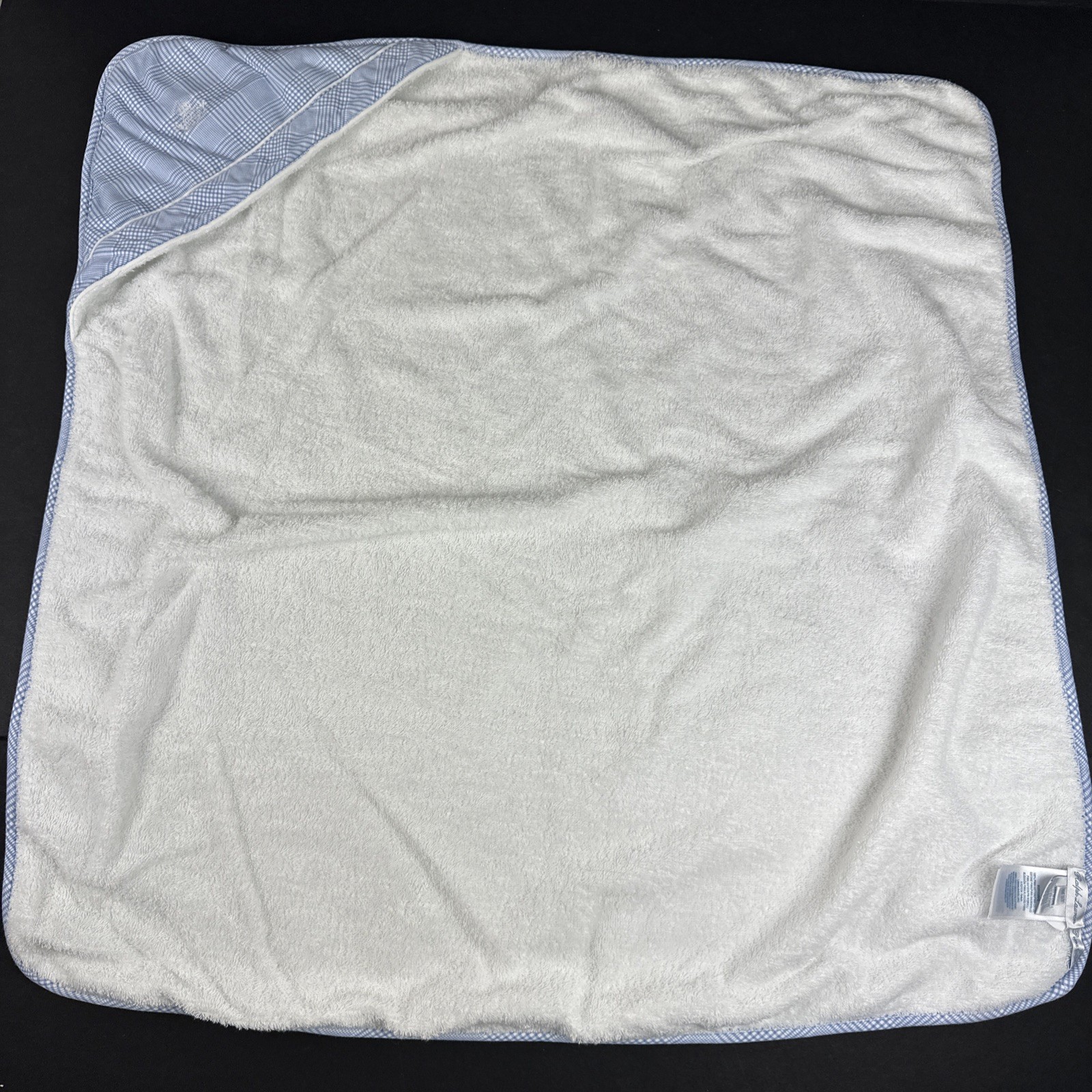 Ralph Lauren Hooded Towel Blue Plaid Terry RL Crest Pima Cotton Baby Plush 28"