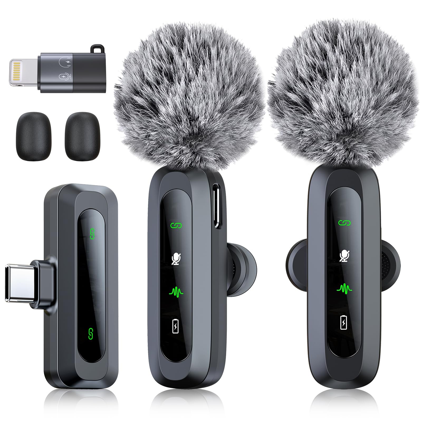 RICCHI Wireless Microphone for iPhone/iPad/Android Phone, 2 Pack Mini Microph...