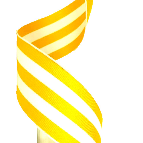 Yellow White Vertical Stripe 1.5" by 2 yards Wired Ribbon Grosgrain Summer Beach