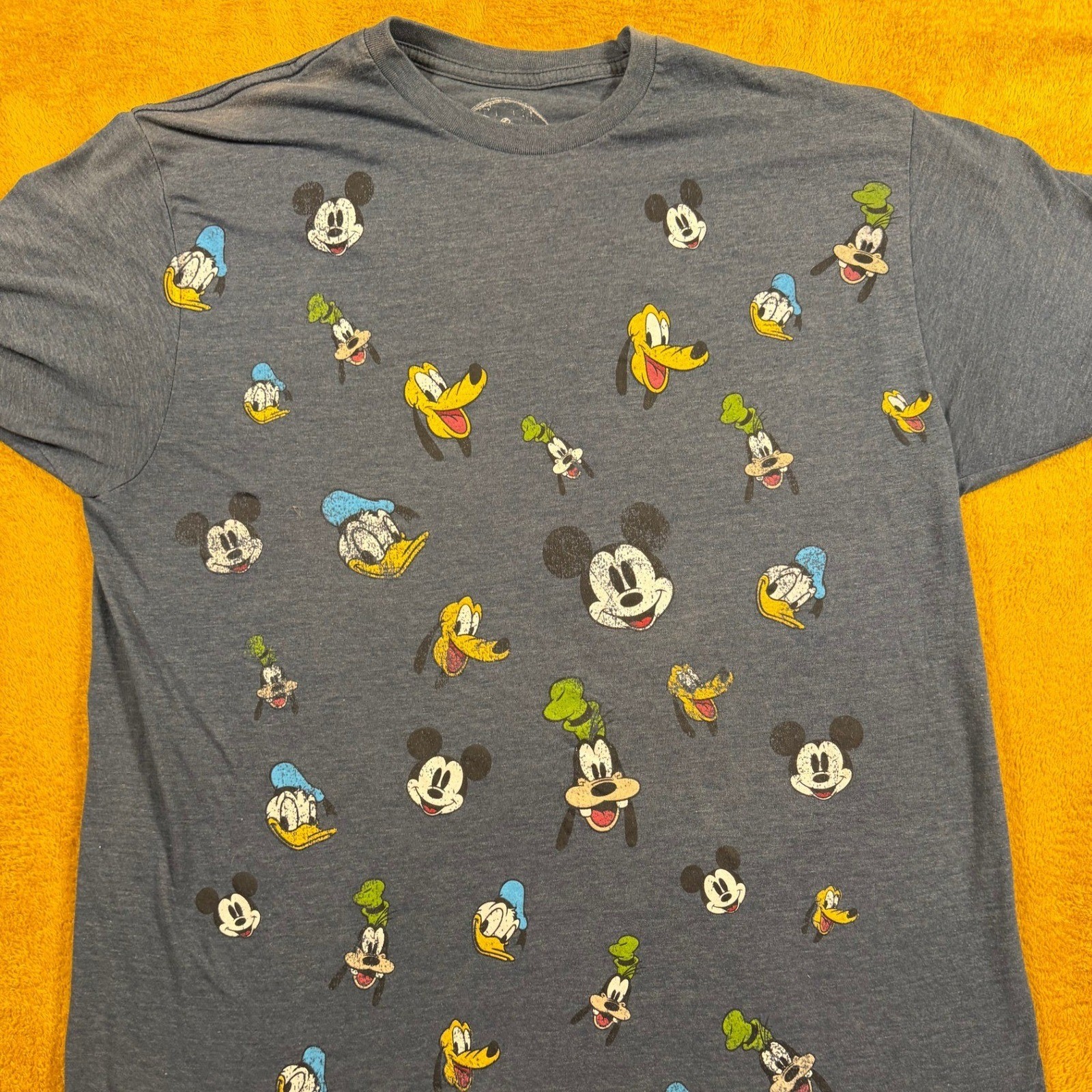 Disney Mickey Mouse Pluto Donald Goofy All Over Print Graphic T Shirt XL Blue