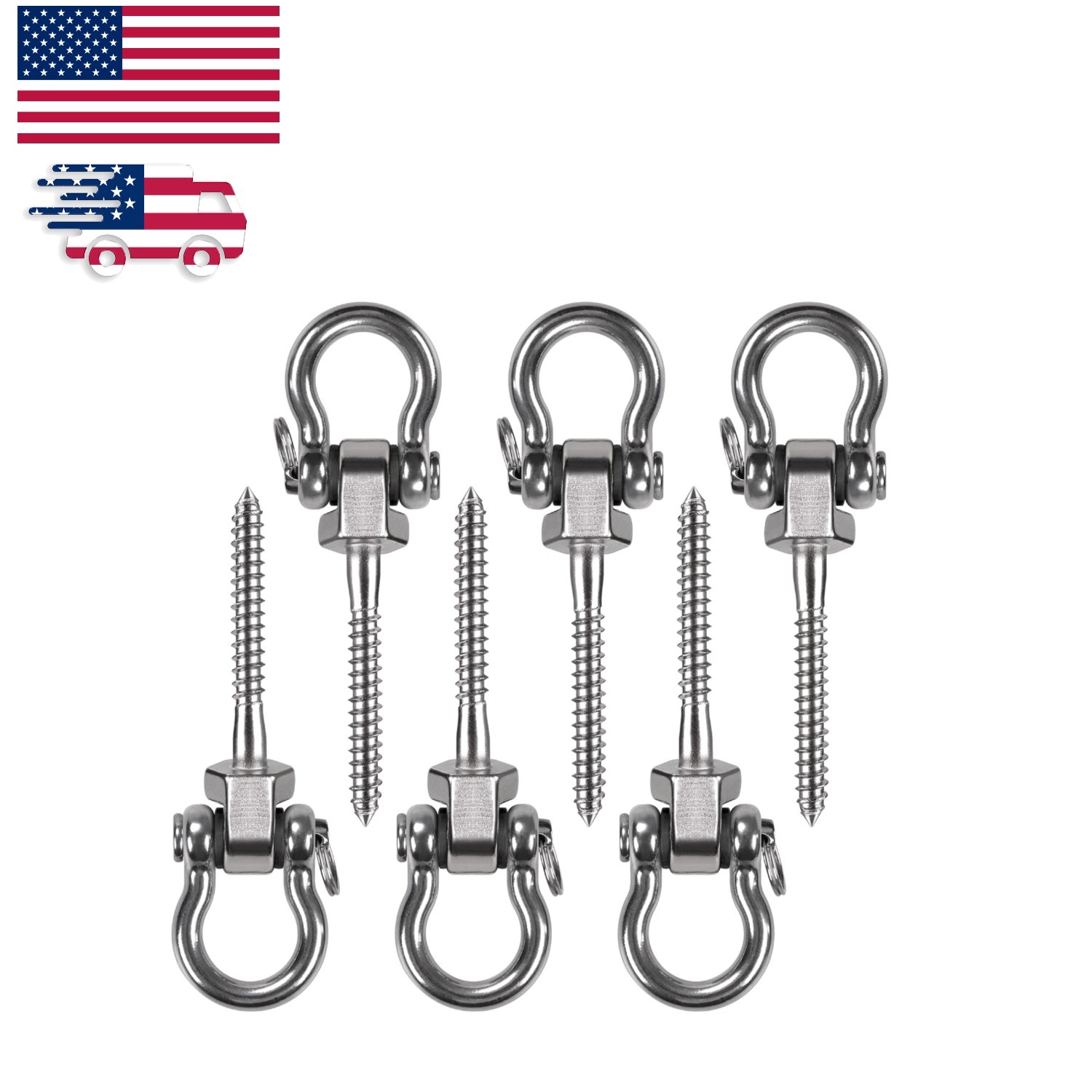 Set of 6 Heavy Duty 1800LB Stainless Steel Swing Hangers - Indoor/Outdoor Use