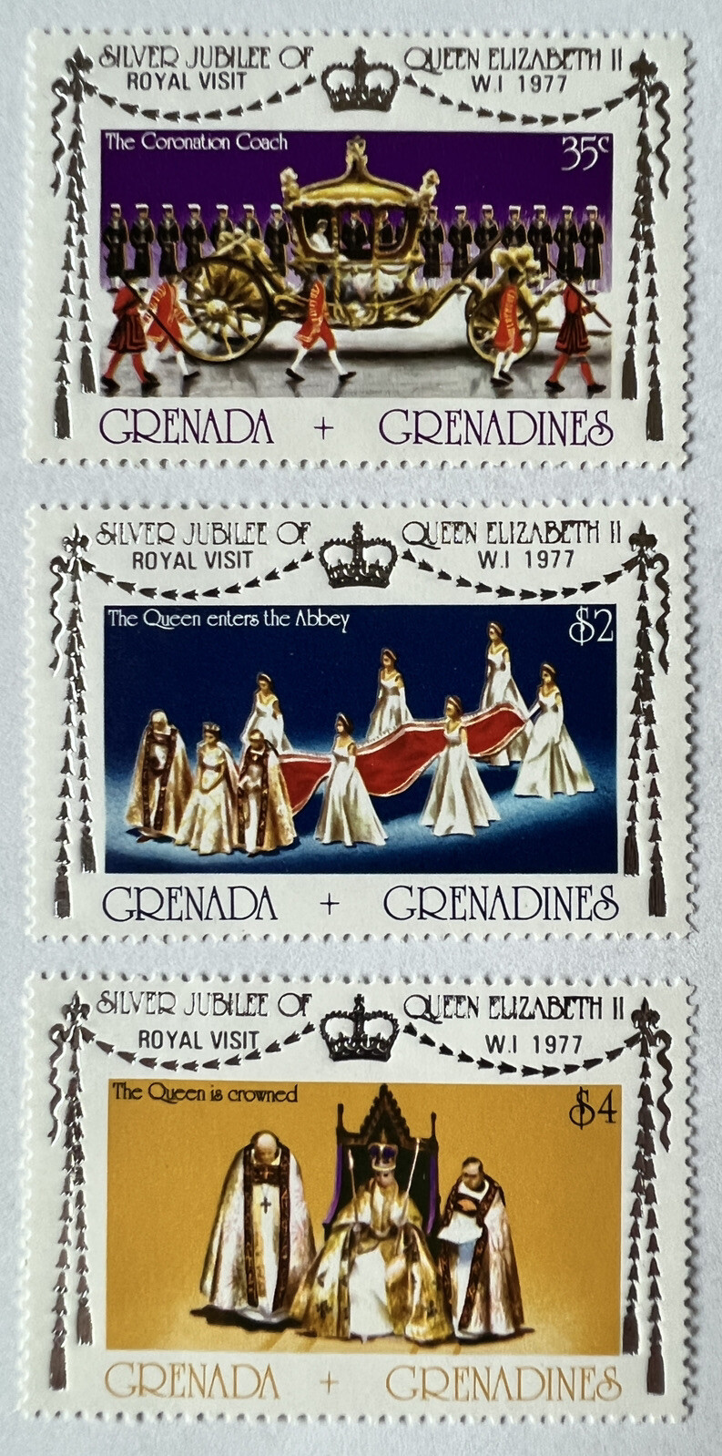 1977 GRENADA GRENADINES MNH STAMPS SET #205a-207a ROYAL VISIT QUEEN ELIZABETH II