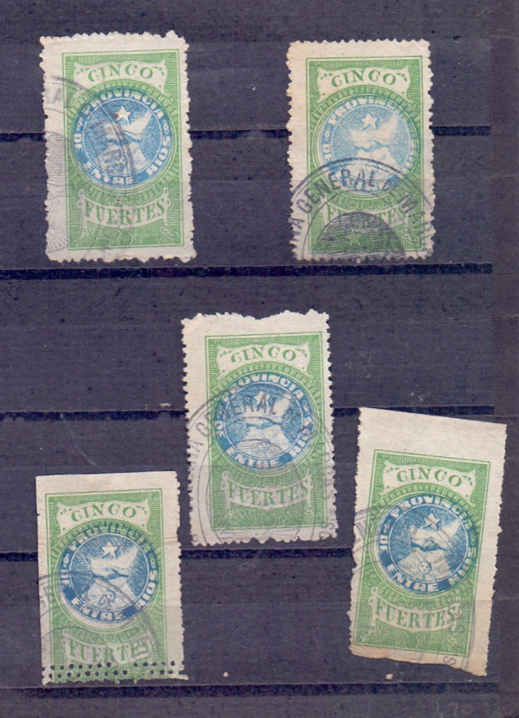 Argentina postal revenue fiscal 5  old stamps from Entre Rios  Nice lots !