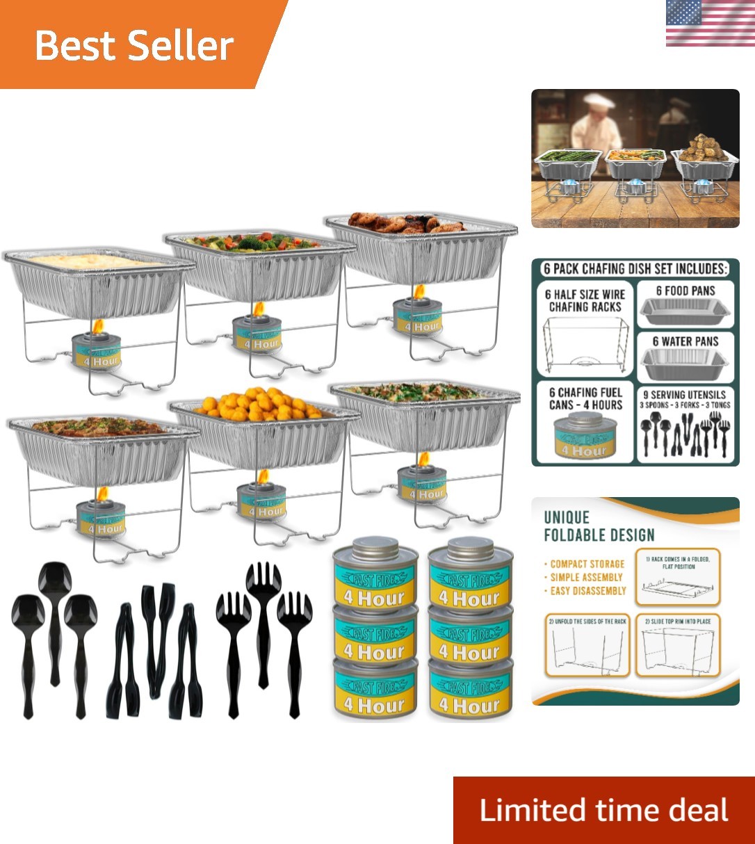 Chafing Dish Buffet Set, Half Size, Disposable Catering Supplies -6 Pack- Foo...