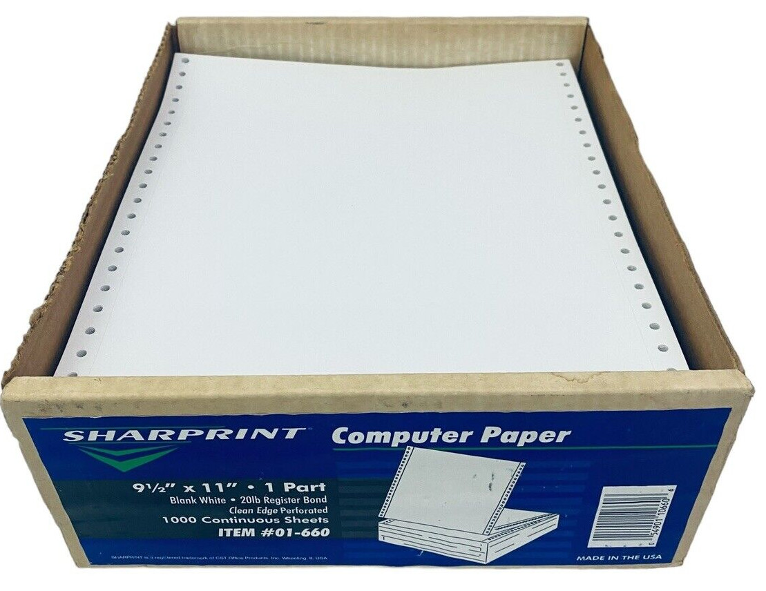 600 + Pages Vintage Computer Printer Paper Continuous Dot Matrix Printer White