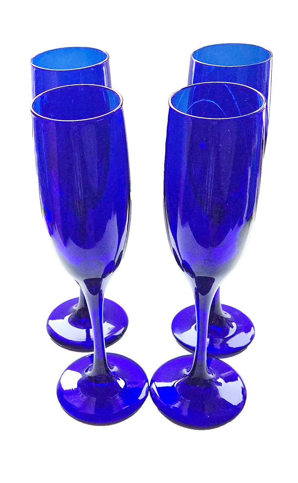 Set of Four Mid-Century Cobalt Blue Libbey Premier Champagne Flute Glasses 6 oz.