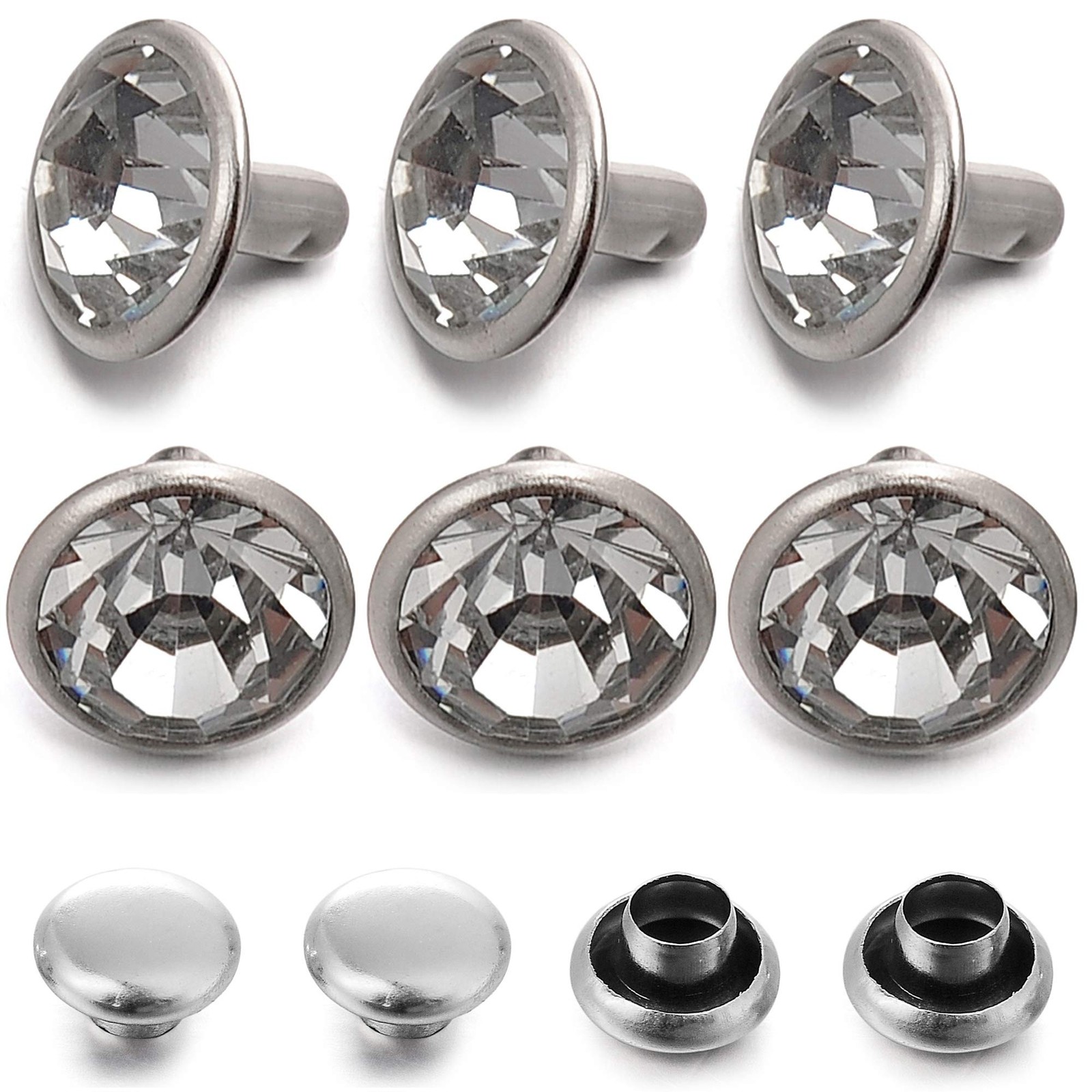 200 Sets Cz White Clear Crystal 10 MM, Silver Base with 