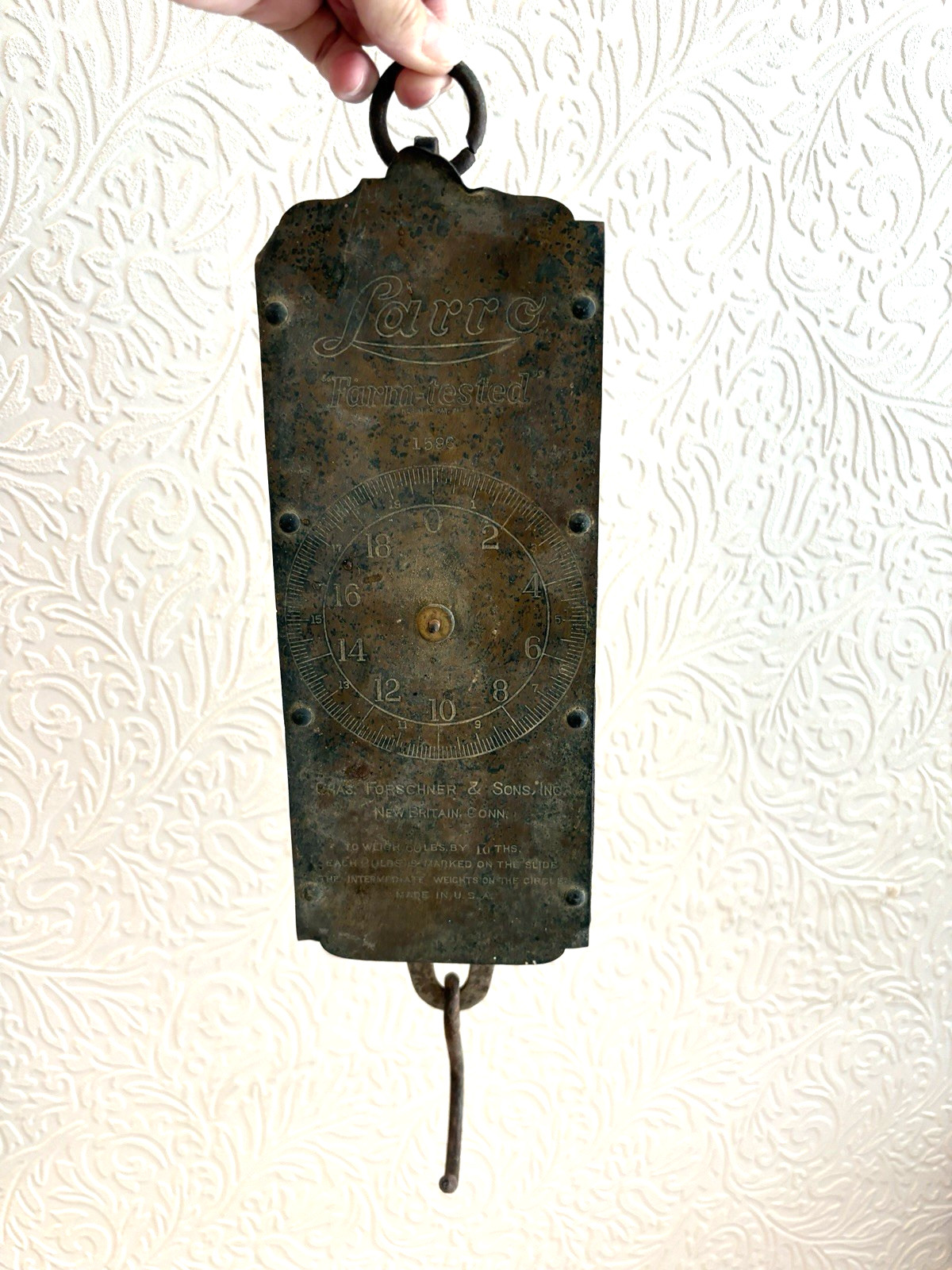 Brass Scale Antique Hanging Larro VTG Farm Tested Chas Forschner & Sons