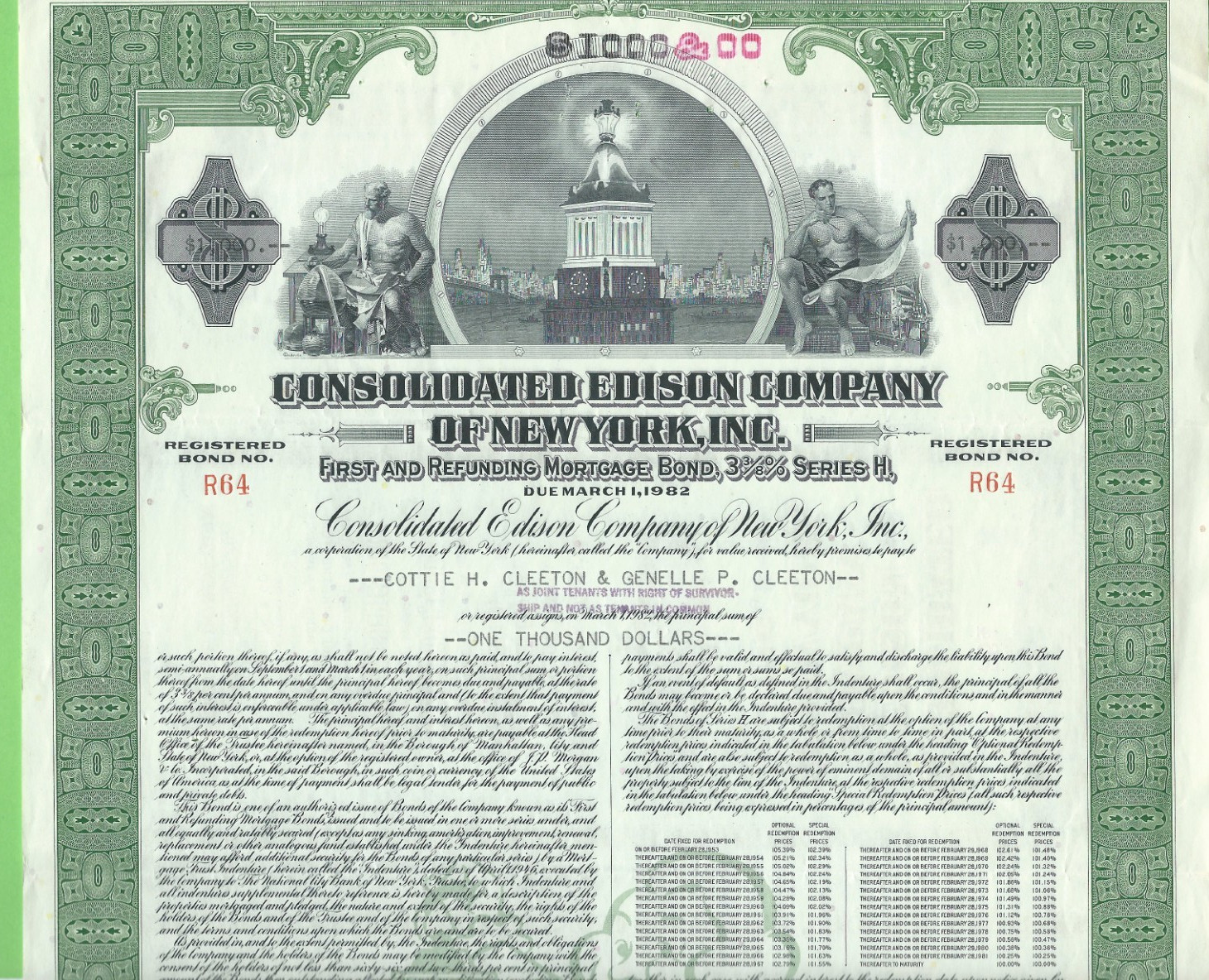 Consolidated Edison Company of New York, Inc., Bond $1000