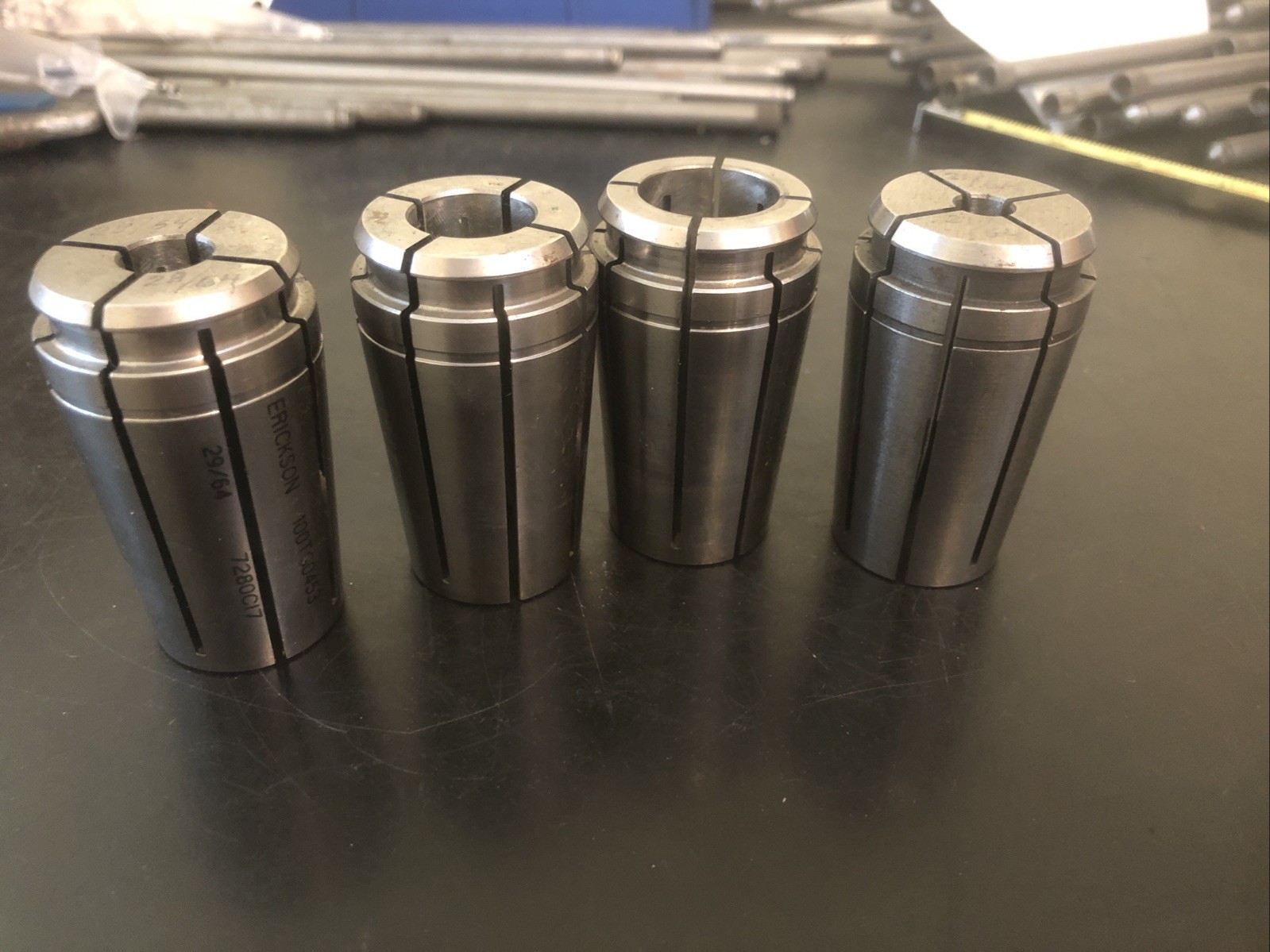 4 Erickson 100TG Collets Good Used Condition 29/64", 21/64", 13/16", 11/16"