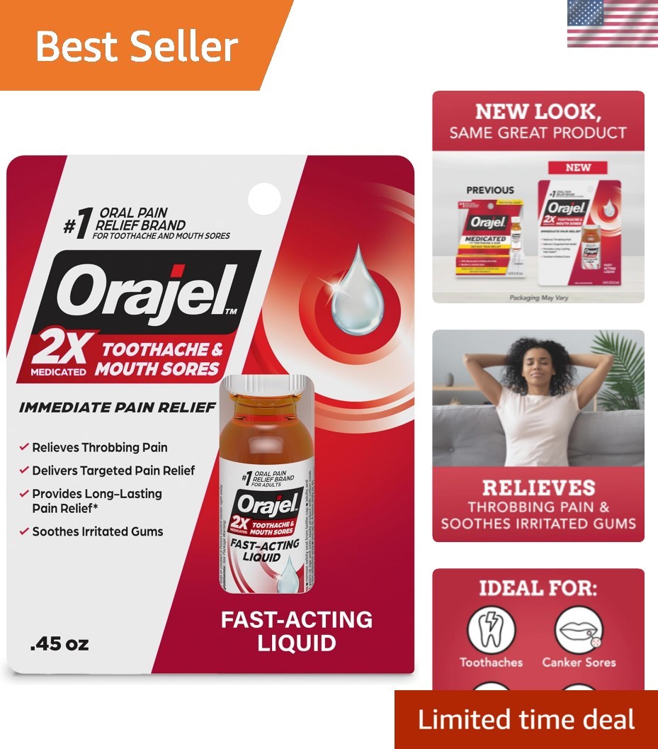 2X Medicated Toothache & Mouth Sores Liquid, 0.45 fl oz