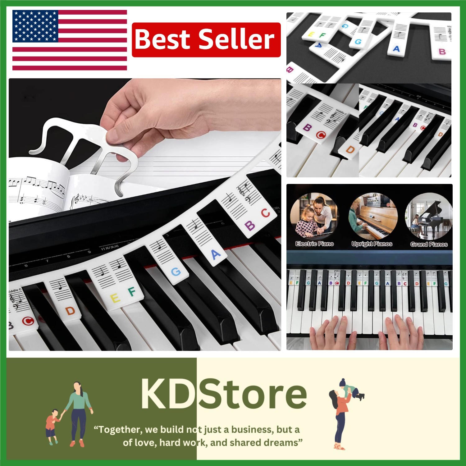 Removable Silicone Piano Note Labels 88 Keys with Metal Book Clip for Beginners