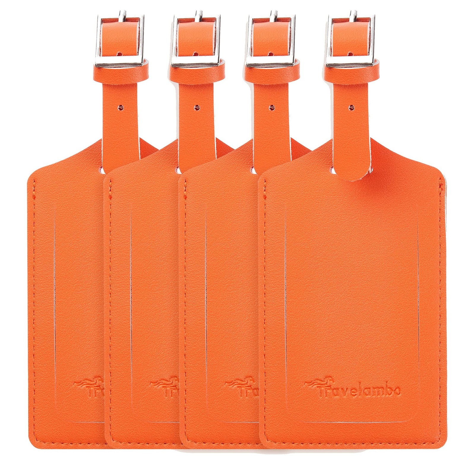 Travelambo 4 Pack Leather Luggage Tags for Suitcases Travel One_Size, Orange 