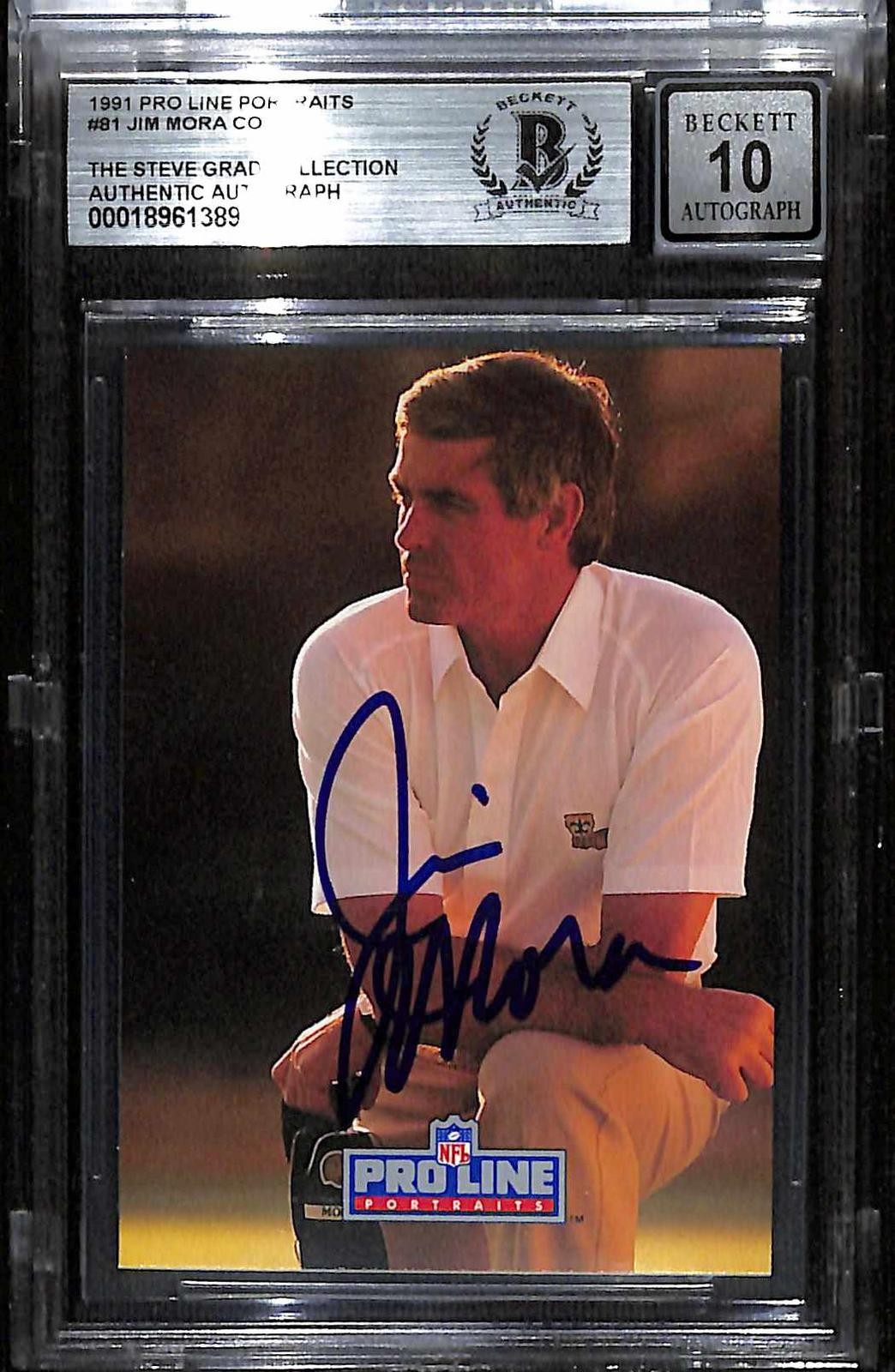Jim Mora Saints HC Signed 1991 Pro Line Portraits Card Beckett Auto 10