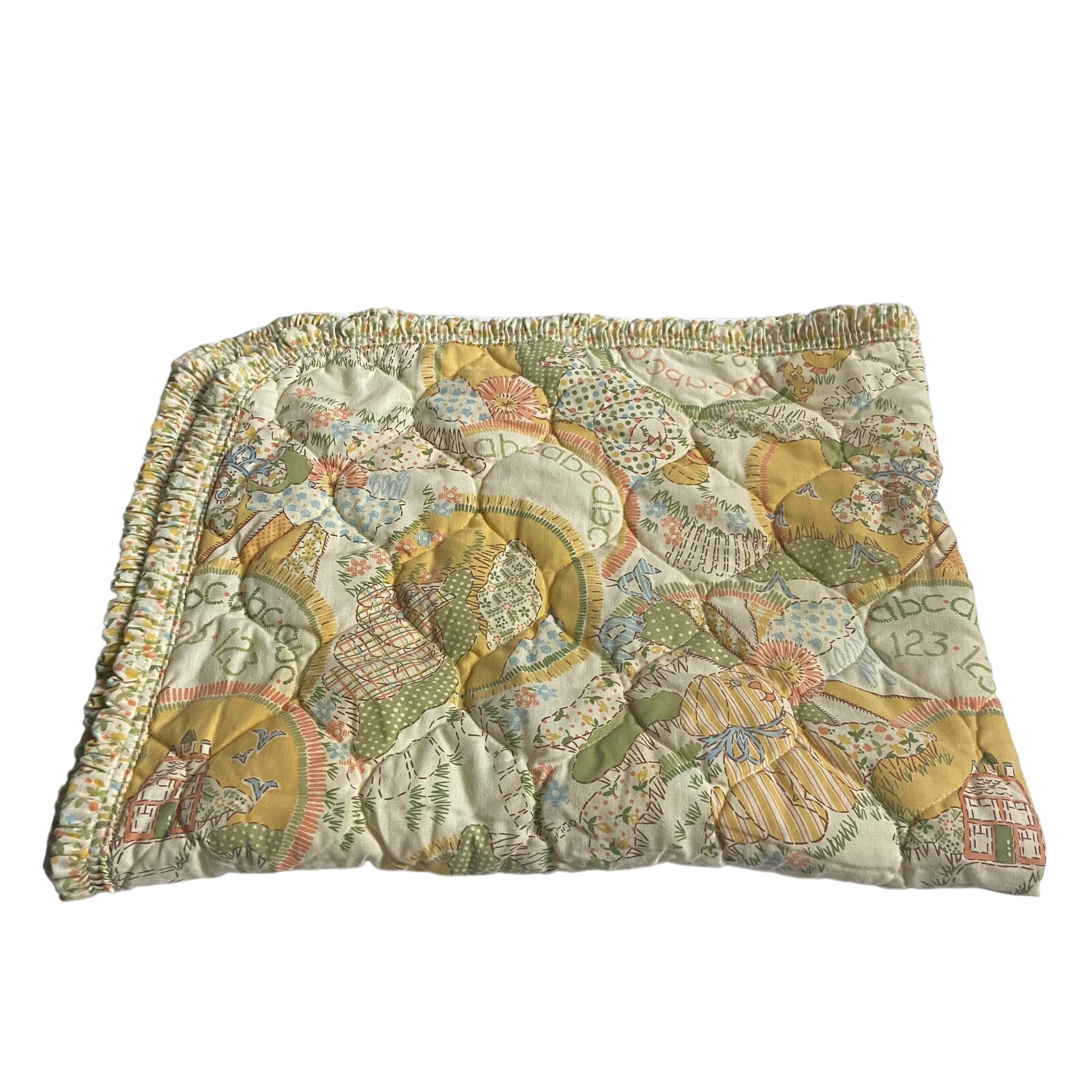 Vintage Baby Blanket ABCs Animals Approx 42”x32”Sears Roebuck Yellow Green Blue