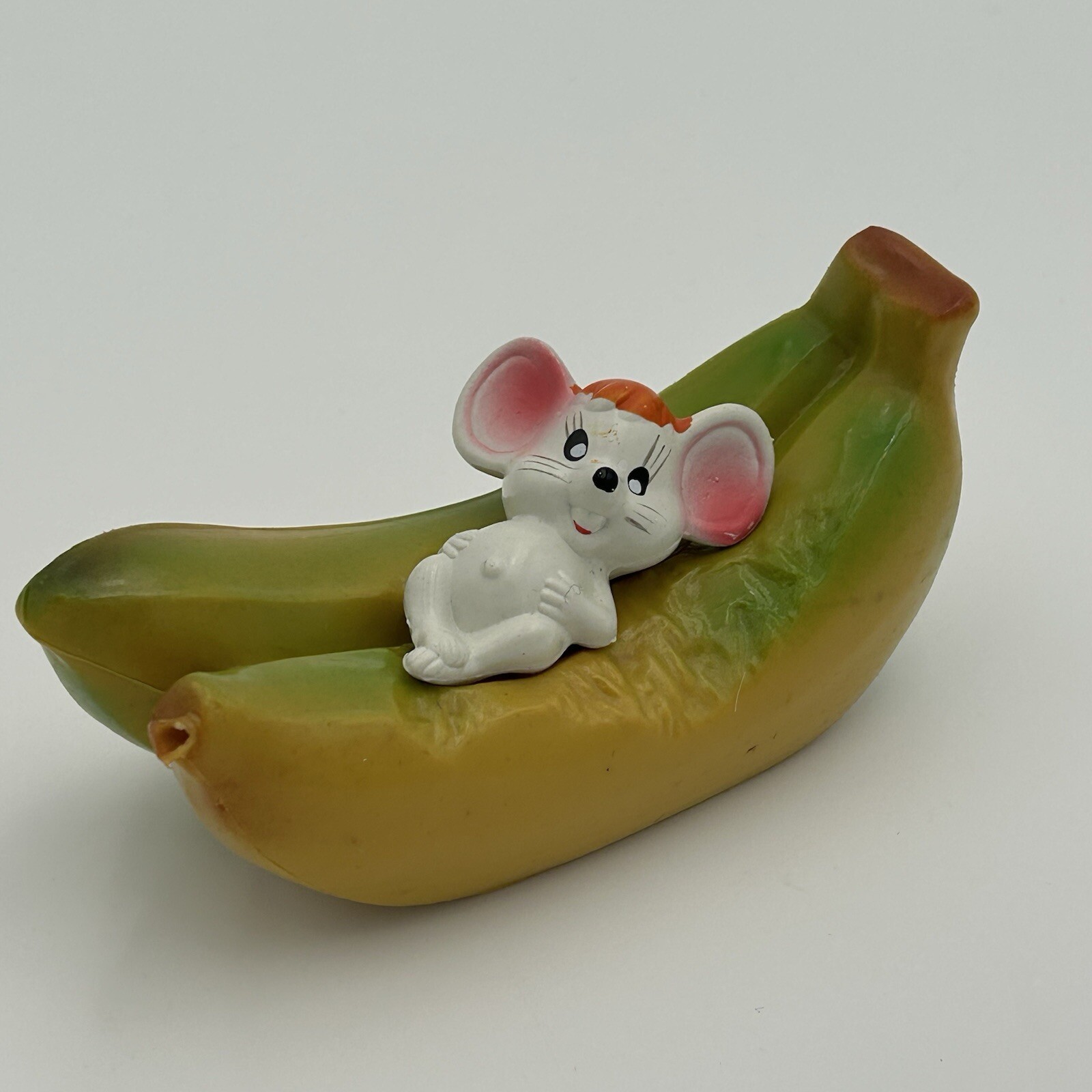 Vintage Mouse on Bananas Plastic Amusement Park Carnival Prize Bank With Stopper