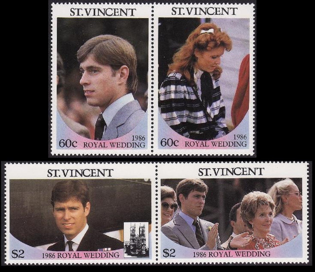 St. Vincent Royal Wedding Prince Andrew 4v Pairs 1986 MNH SG#1009-1012