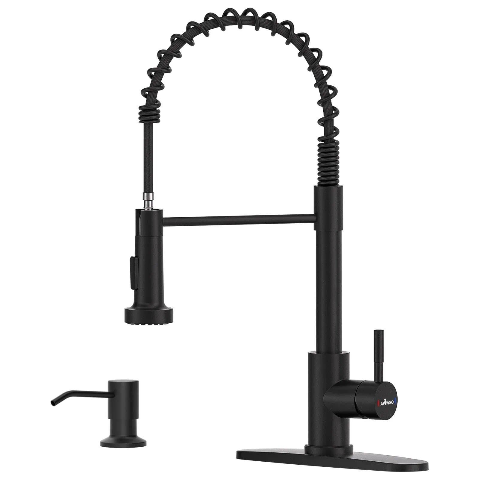 Black Kitchen Faucet with Soap Dispenser and Pull Down Sprayer, Lead-Free SUS...