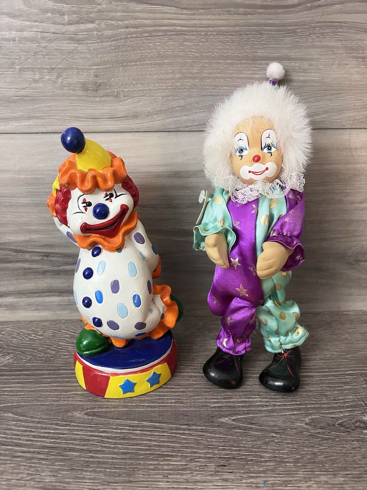 Vintage Clown Coin Bank & Clown Doll Circus Carnival Decor Lot Of 2