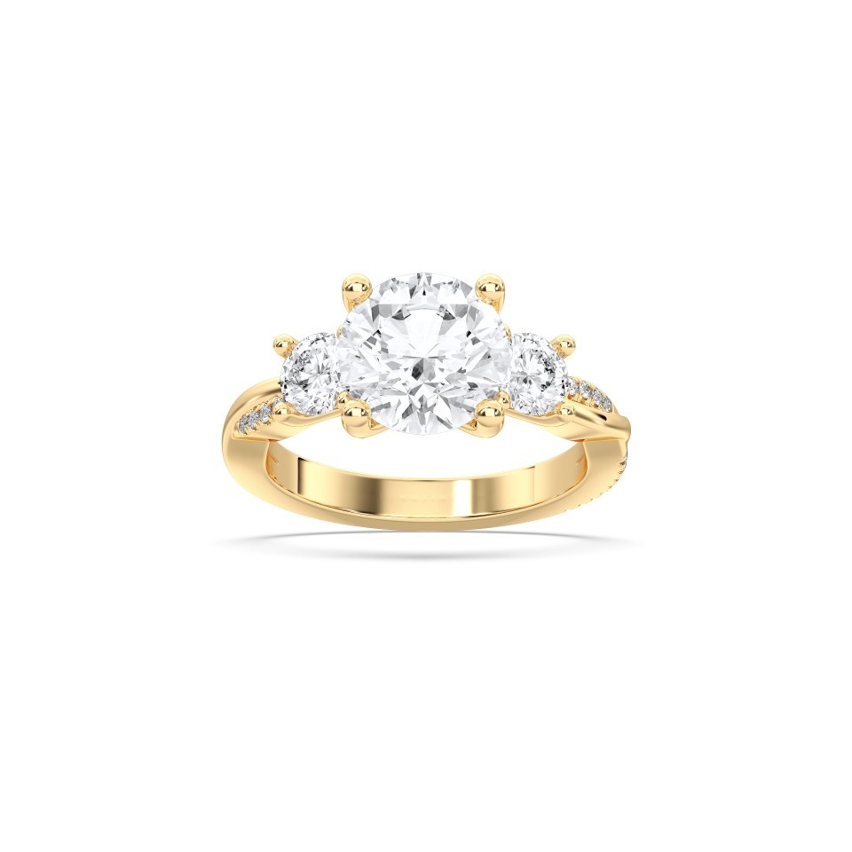 3.91ctw Round Lab Grown Diamond Side Stone Ring IGI D-F VS 14K Yellow Gold