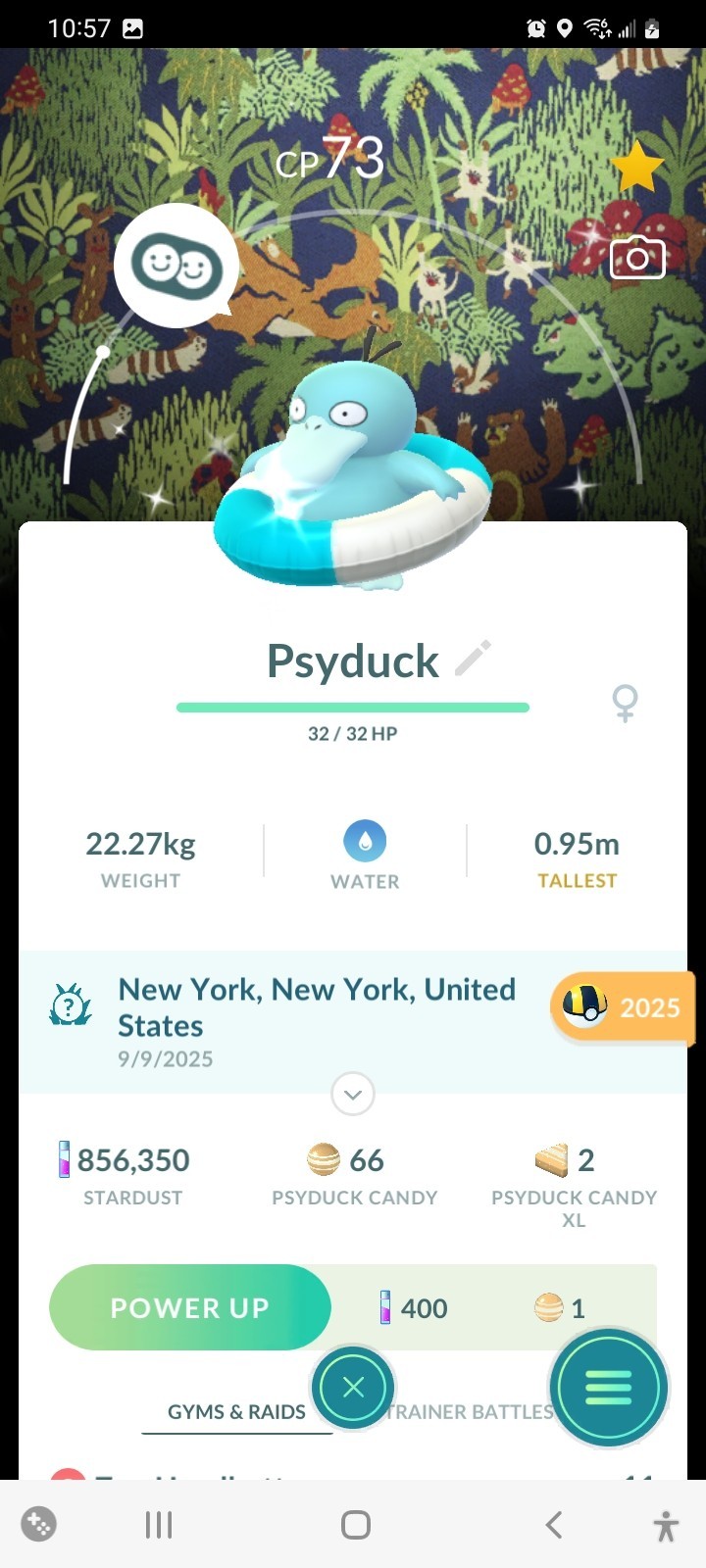 Pokemon Go lv40 PTC - Reshiram BG, Psyduck BG costume shiny