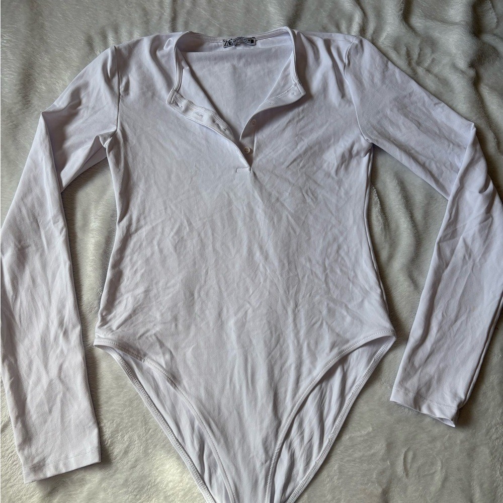 Zara Double Lined White Long Sleeve Bodysuit