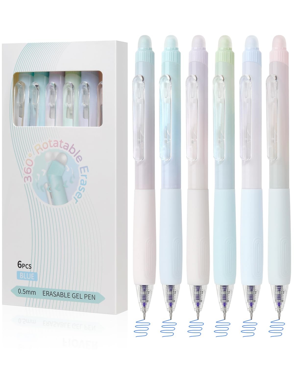 Solati Erasable Pens, 6 Pack Fine Point 0.5mm 1 Count (Pack of 6), Blue Ink 