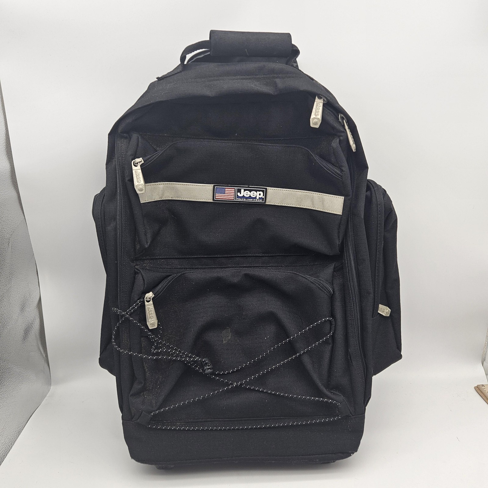 Jeep Travel Equipment Rolling Backpack Black Wheeled Carry On Luggage Roller