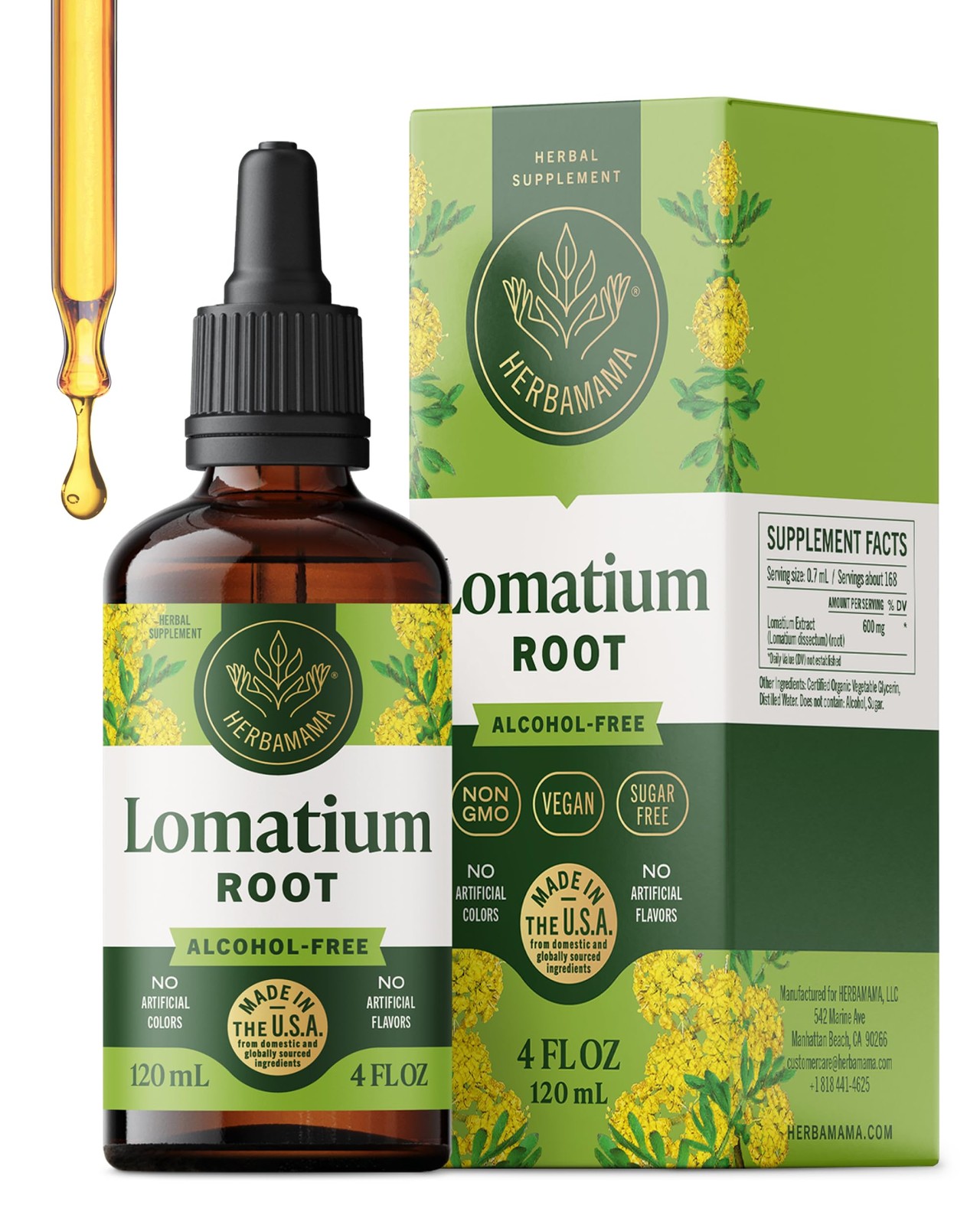 HERBAMAMA Lomatium Root Tincture  Vegan Lomatium Dissectum Extract for Lung C...