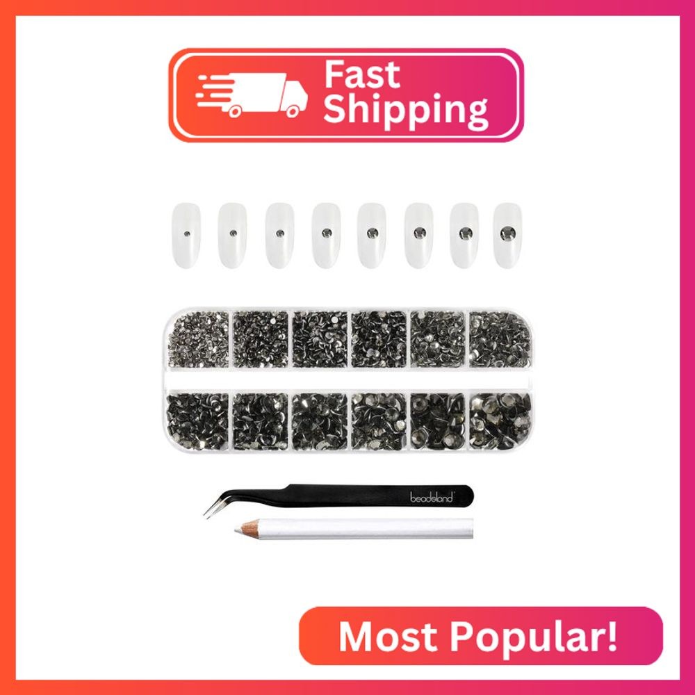 Beadsland Rhinestones for Makeup,8 Sizes 2500pcs Blackdiamond Flatback Rhineston