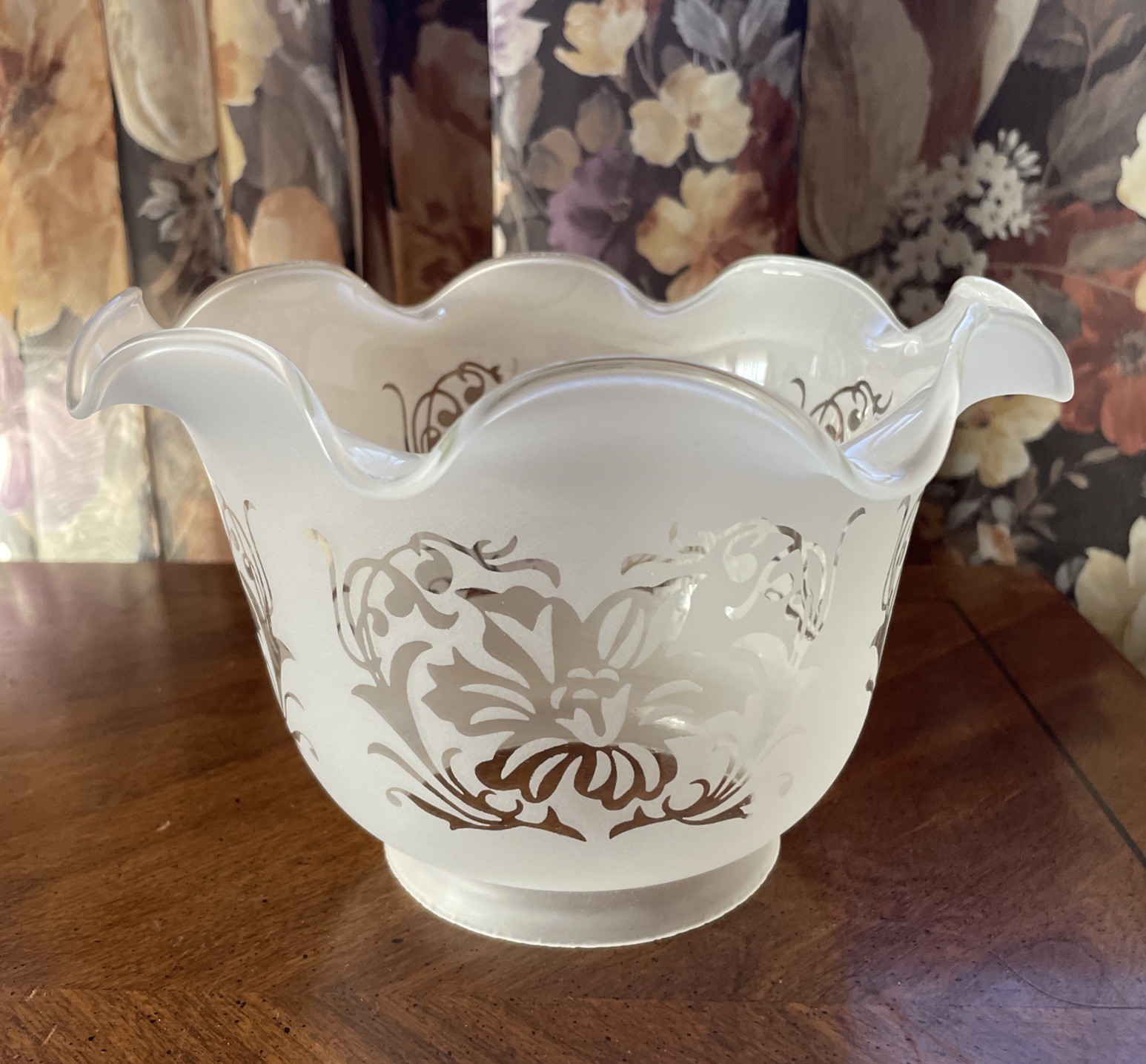 Preowned NOS 3 -3/4” Fitter Etched Clear Frosted Glass Gas Lamp Light Shade