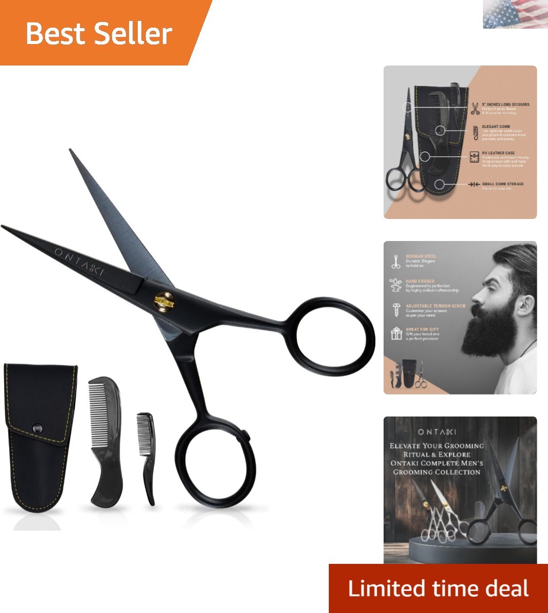 Professional 5-Inch Mustache & Beard Scissors - Stylish Grooming Kit Included