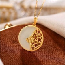 Chinese Style Round Moon Pendant Clavicle Necklace Hollow Pattern Jewelry Female