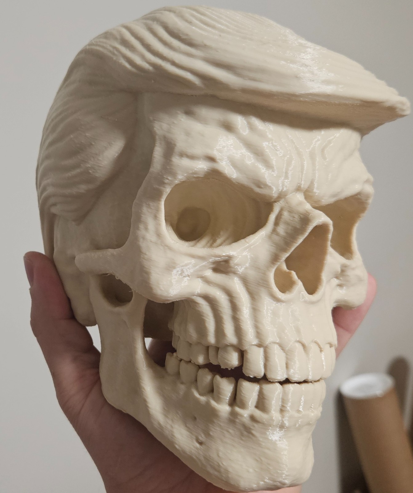 Large Skull with Hairstyle Bone Color Gothic Halloween Decor Unique Gift