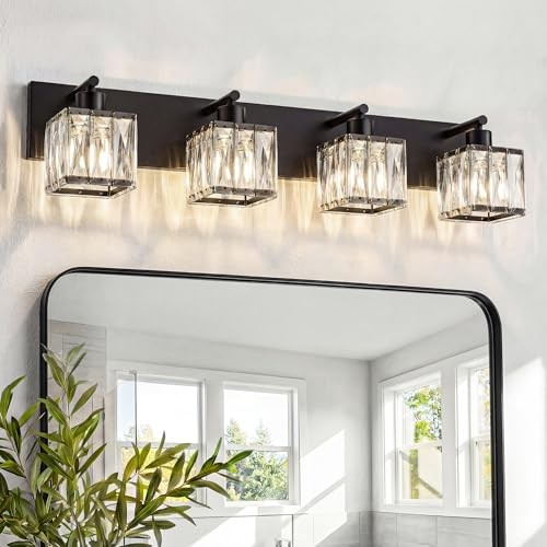  Black Bathroom Light Fixtures, Modern Bathroom 4 Light Matte Black-Square