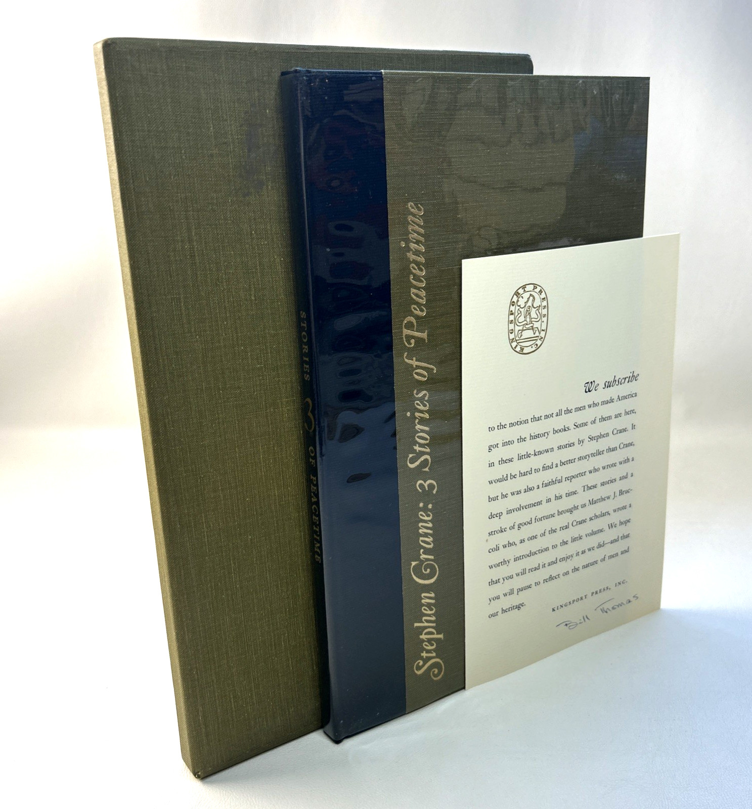 Stephen Crane Three Stories of Peacetime 1st Ed 1965 HC w Slipcase Signed Not