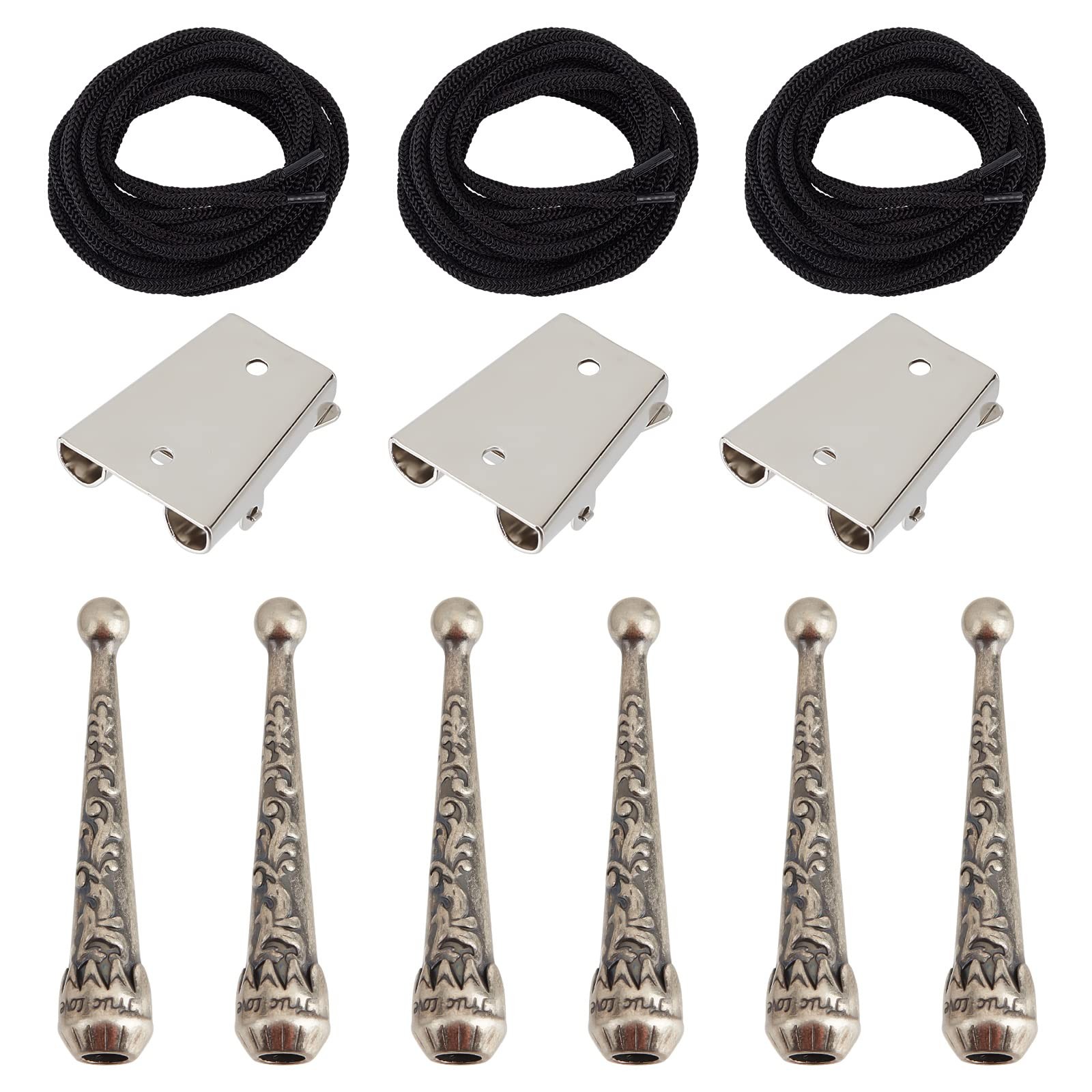 GORGECRAFT Cord end: 2.04"x0.43", inner diameter: 0.22"., Silver,black,3 Sets 