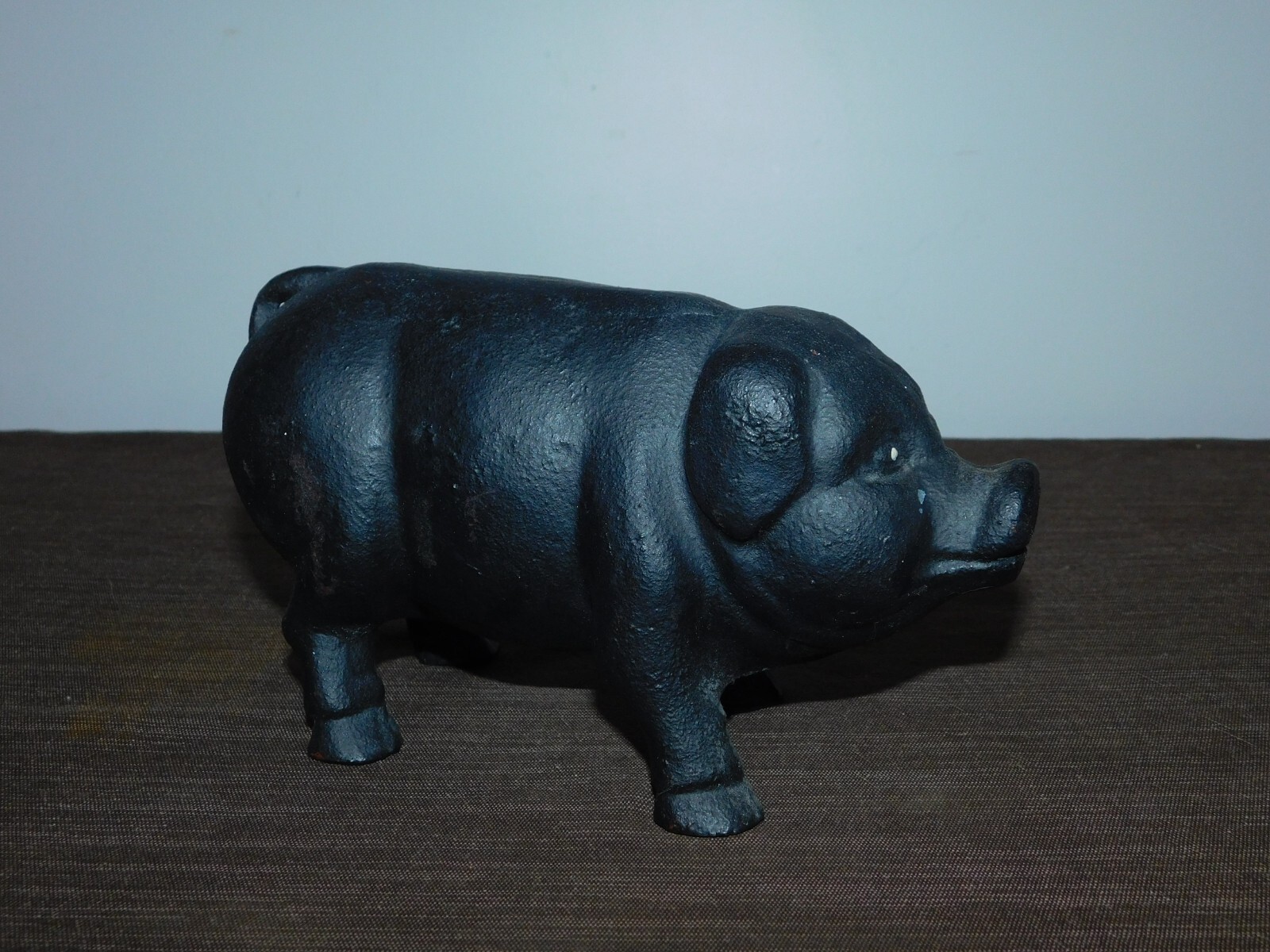 8" LONG CAST IRON BLACK PIG COIN BANK
